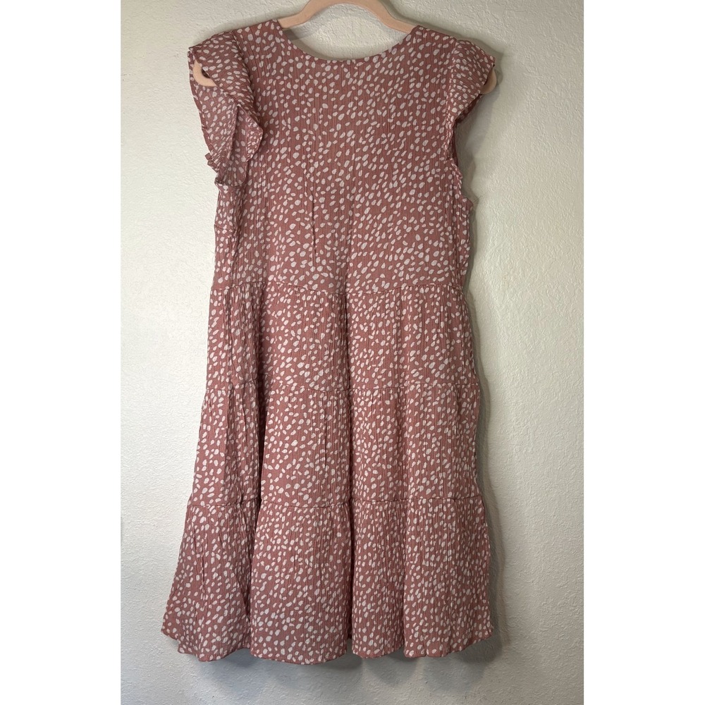 Mine Button-Down Mini Dress Women's Large Dusty Rose Polka Dot Print V-Neck - Picture 5 of 5